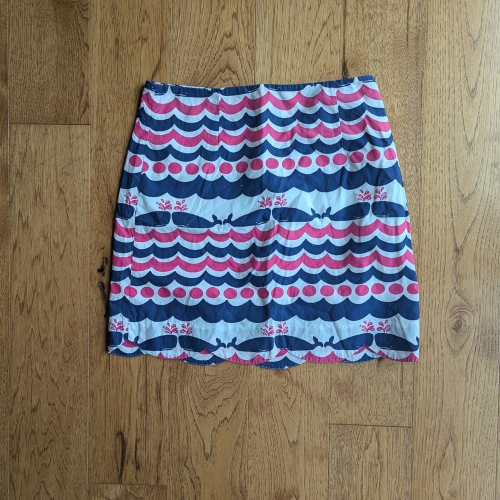 Lilly Pulitzer Mini Skirt Navy Pink Whale Print Scallop Hem Sz 0 Coastal Preppy